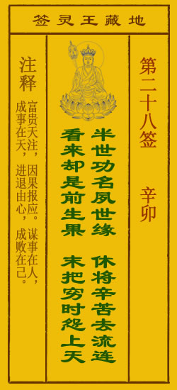 地藏王菩萨灵签 第28签解签 辛卯