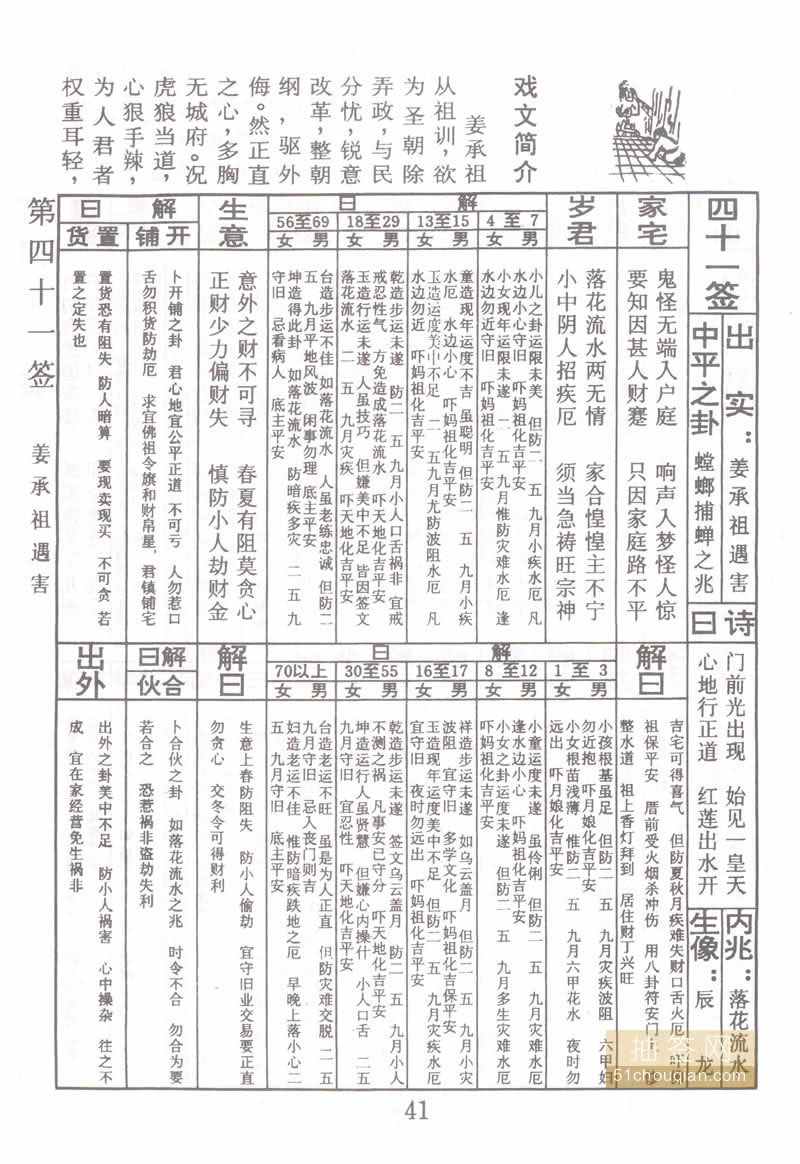 佛祖灵签 第41签：姜承祖遇害 中平签