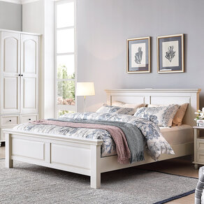 奢华世家实木床 白色家具北欧橡木主卧床 现代简约轻奢美式双人床