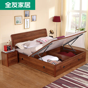 全友家居 现代小户型双人床板式床 婚床卧室实木框架121206