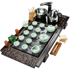 尚冠功夫茶具套装家用全自动电磁炉四合一体实木茶盘整套陶瓷茶台茶海