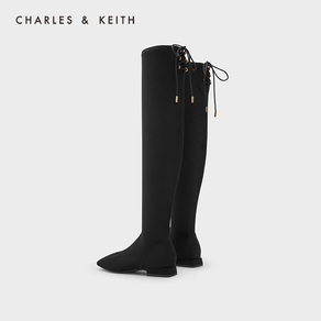 CHARLES＆KEITH 系带过膝女靴 女士低跟长筒靴