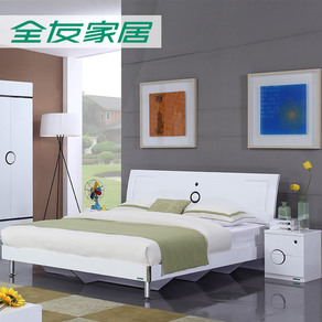 全友卧室家具组合 板式床+2床头柜+床垫 1.5/1.8米
